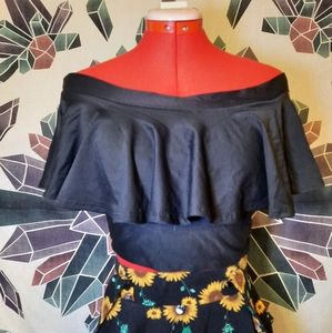 Coquetry Black Zen Soft Stretchy Spandex Off-Shoulder Crop Top